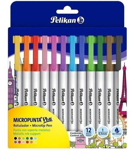 PELIKAN Marcadores escolar de 12 colores punta fina